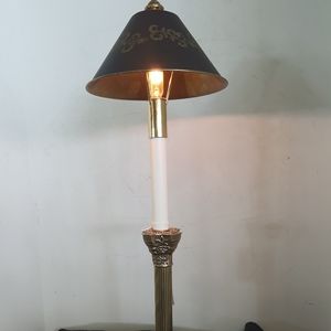 Candle stick, colum lamp with painted metal shade, solid brass, Regency style